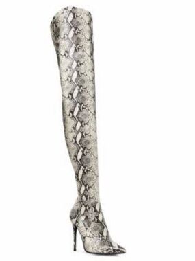 Steve Madden White & Gray Snake-Print Over-the-Knee Stiletto Boot
